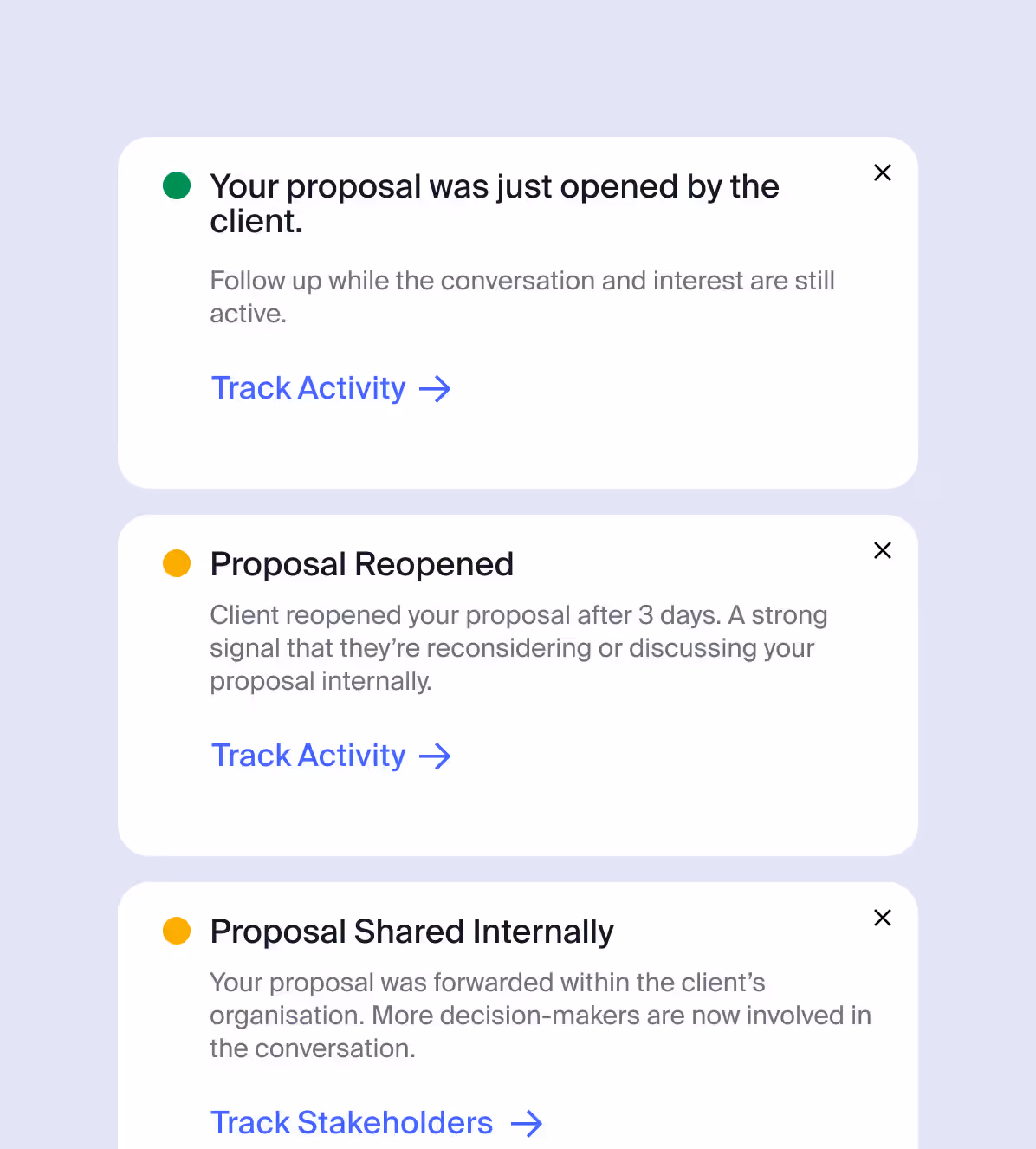 Get notified when clients engage with your proposal
